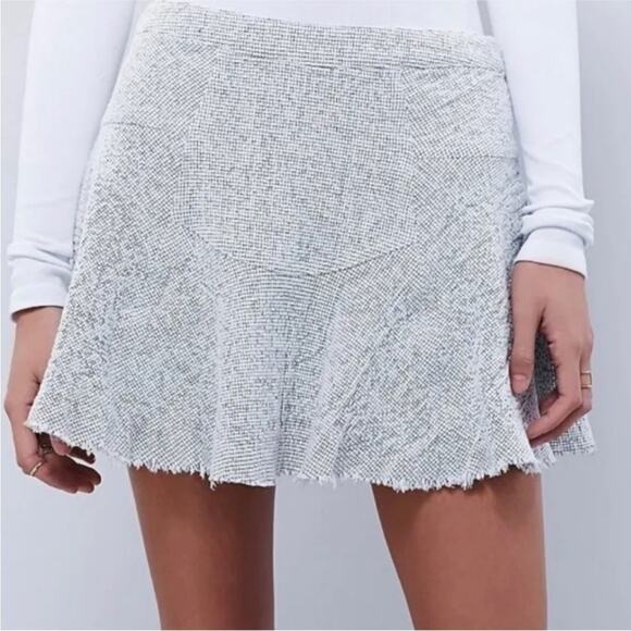 Free People Sunshine Smile Tweed Skirt Ivory Gray Black Short Mini Sz 6 Western - Picture 1 of 14